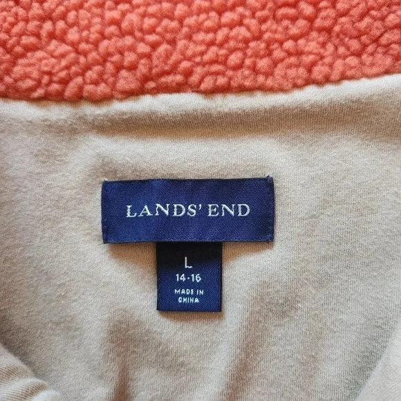 Lands’ End Rustic Vibe Orange Fleece Quarter-Zip Pullover – Size L (14–16) - Picture 4 of 4